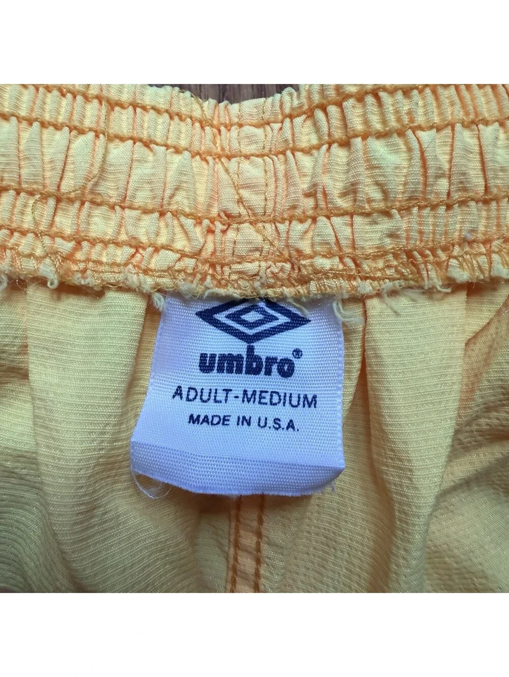 Vintage umbro mens Medium nylon beach shorts yellow Hoochie Daddy Core 70s